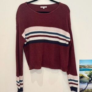 PacSun Maroon and Striped Crew Neck Sweater